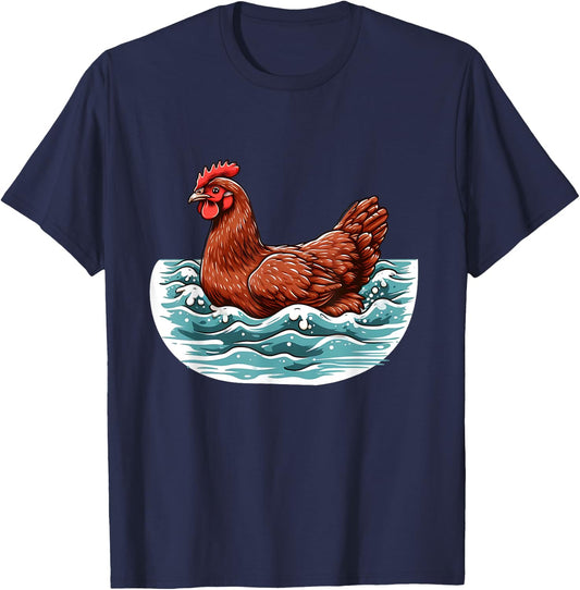 Chicken Swimming Through the Ocean - Swimming Chicken T-Shirt - T-Shirt | Navy