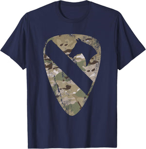 1st Cavalry Division Patch - 1st CAV Multicam Camo - Vintage T-Shirt - T-Shirt | Navy