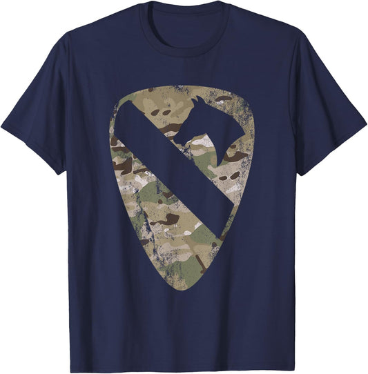 1st Cavalry Division Patch - 1st CAV Multicam Camo - Vintage T-Shirt - T-Shirt | Navy