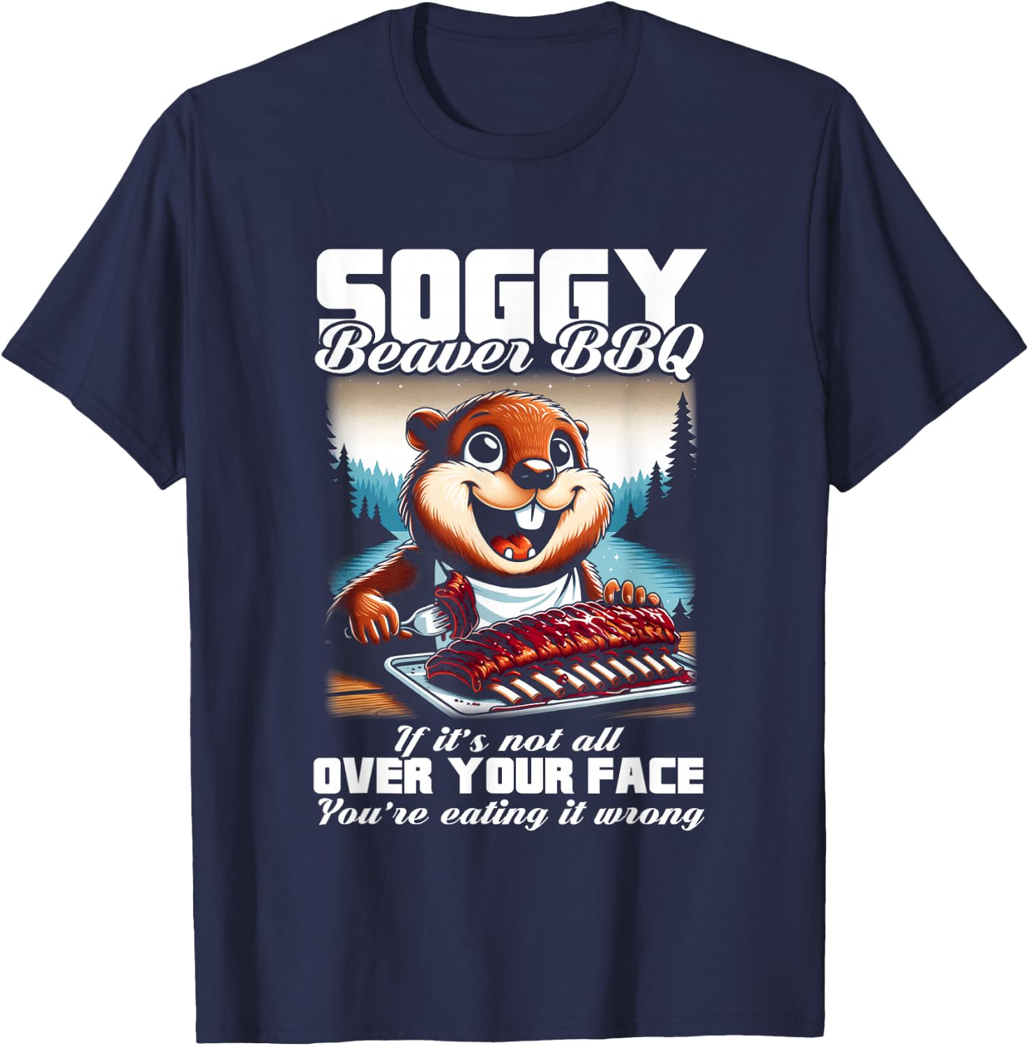 Graphic Soggy Beavers Awesome Animals Outfits For Lovers BBQ T-Shirt - T-Shirt | Navy