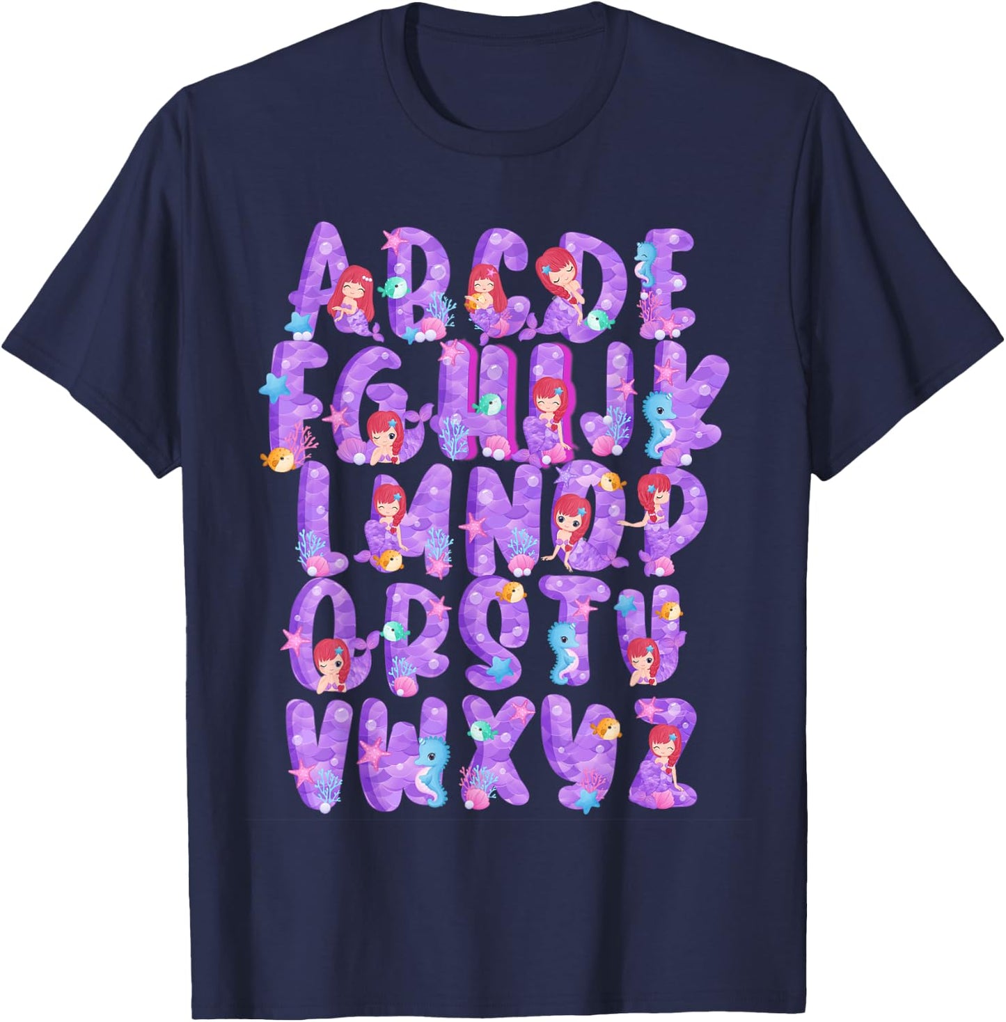 Mermaid Alphabet Hi Preschool PreK Kindergarten Kid Teacher T-Shirt - T-Shirt | Navy