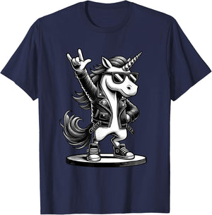 Rock Music & Heavy Metal, Rocker, Funny Unicorn, Rock Hand T-Shirt - T-Shirt | Navy