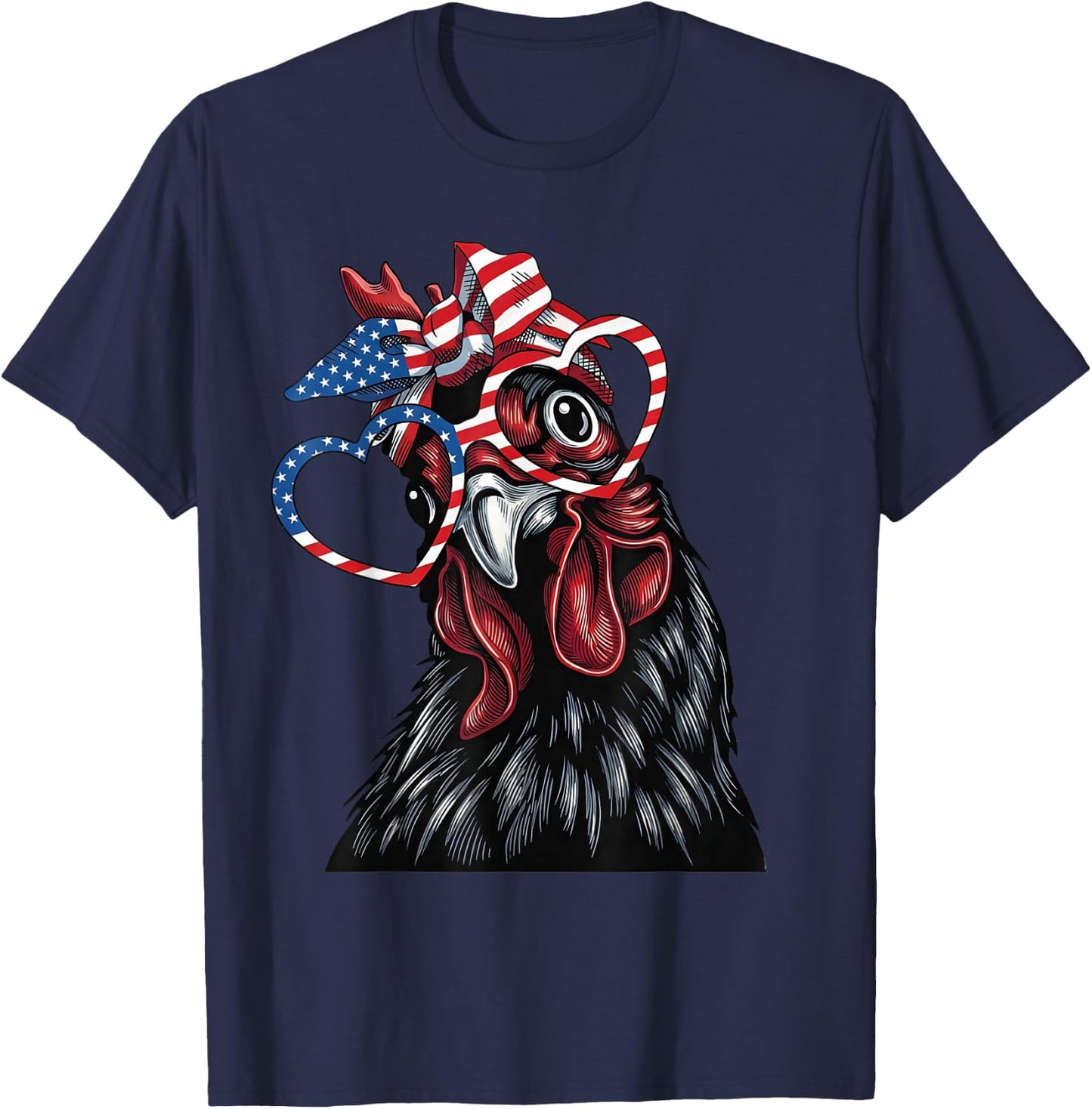 4th of July Patriotic Chicken American Flag Heart T-Shirt - T-Shirt | Navy