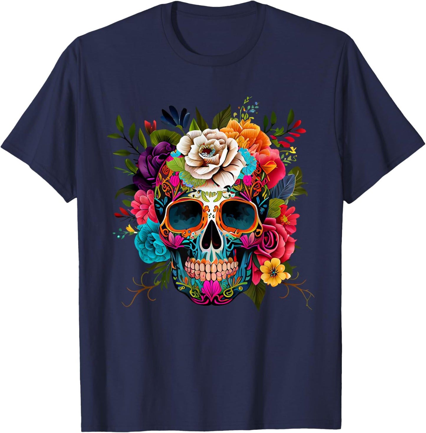 Dia De Los Muertos Deko Mexikanischer Kopf Sugar Skull T-Shirt - T-Shirt | Navy