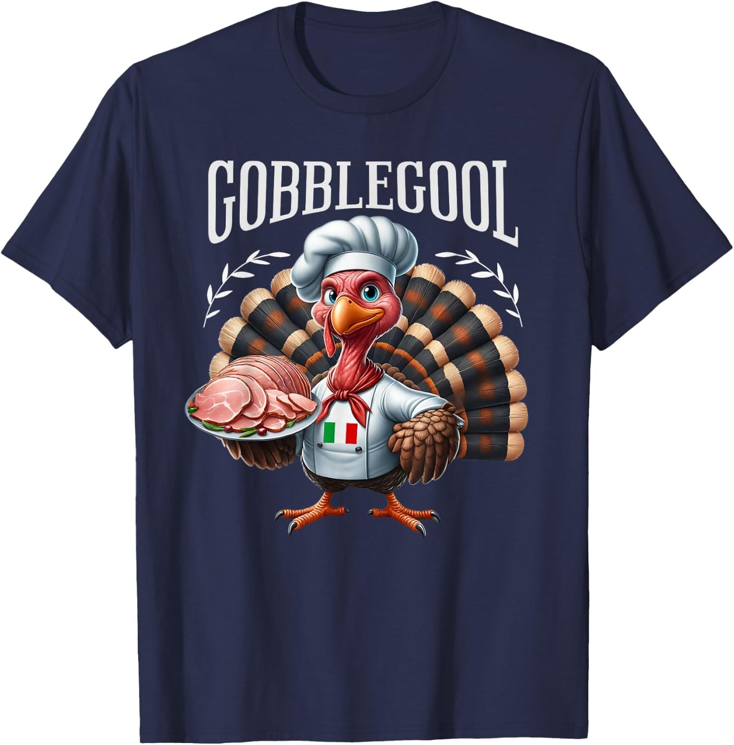 Funny Gobblegool Turkey Cheef Shirt - Adults Thanksgiving Retro Cartoon Turkey - Black, Small, Short Sleeve T-Shirt - T-Shirt | Navy