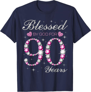 Blessed by God for 90 Years Old 90th Birthday Party B-Day T-Shirt - T-Shirt | Navy