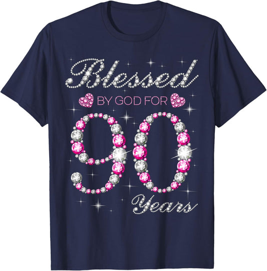 Blessed by God for 90 Years Old 90th Birthday Party B-Day T-Shirt - T-Shirt | Navy