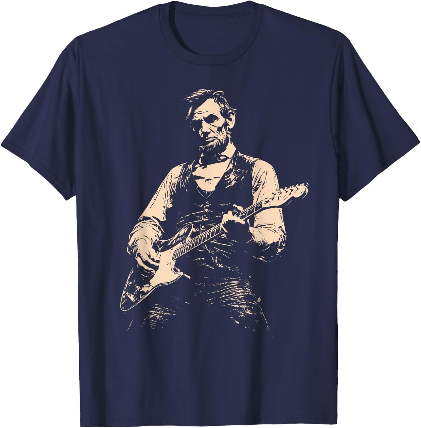 Retro George Washington Abe Lincoln Guitar Duo T-Shirt - T-Shirt | Navy