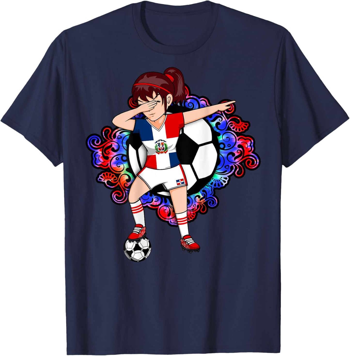 Dabbing Soccer Girl Dominican Republic Fans Jersey Football T-Shirt - T-Shirt | Navy