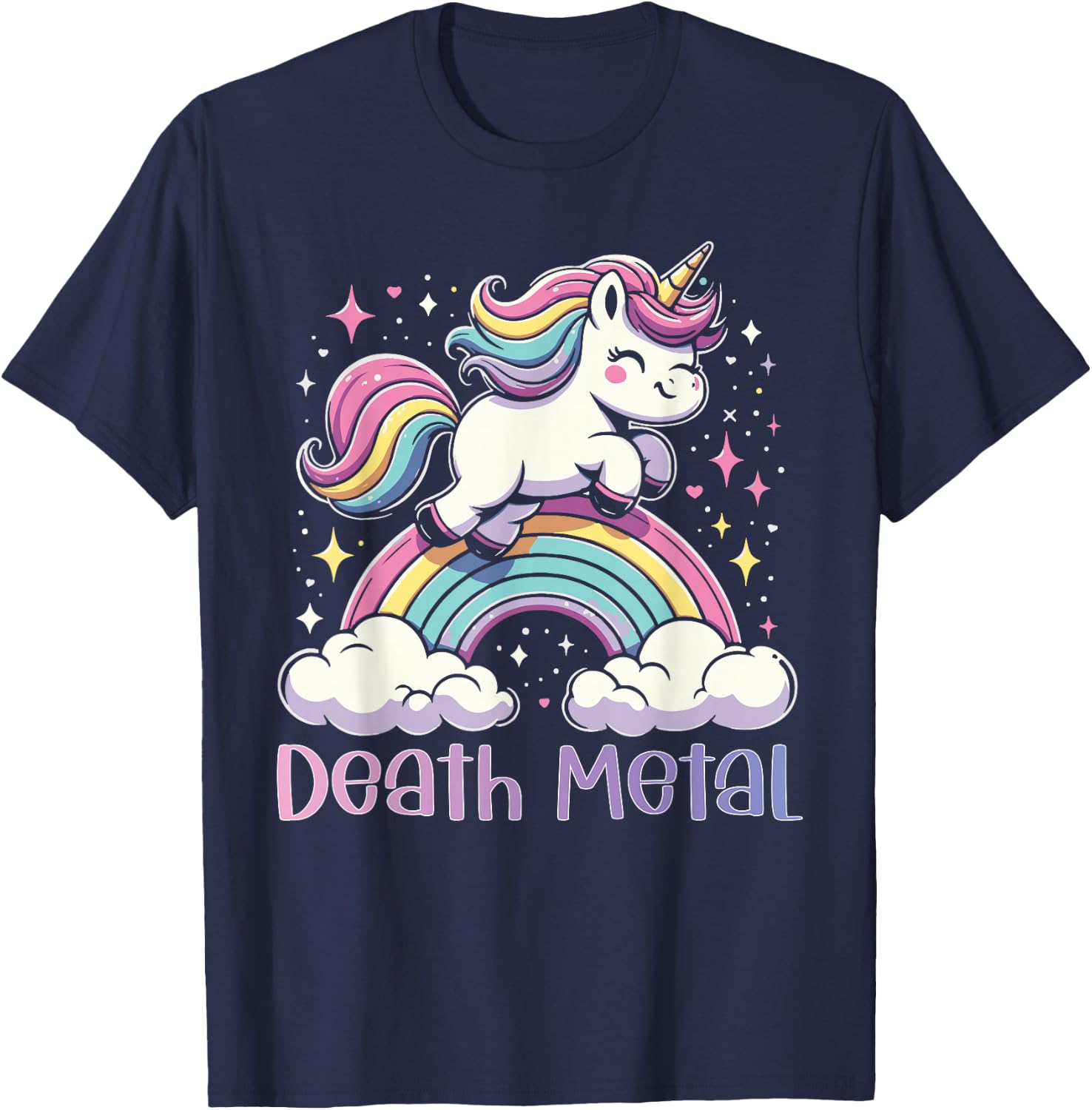Death Metal Unicorn Rainbow Heavy Metal Rock Music T-Shirt - T-Shirt | Navy