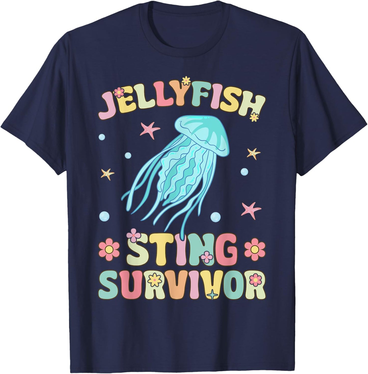 Jellyfish Sting Survivor Groovy Ocean Animal T-Shirt - T-Shirt | Navy