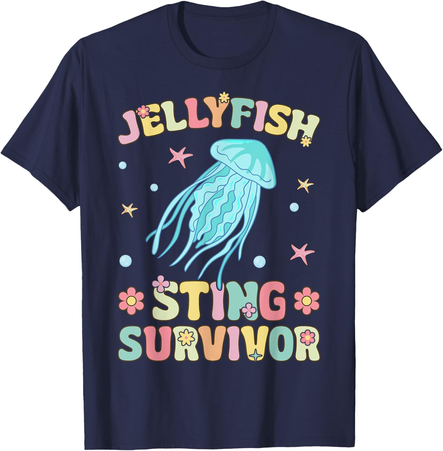 Jellyfish Sting Survivor Groovy Ocean Animal T-Shirt - T-Shirt | Navy