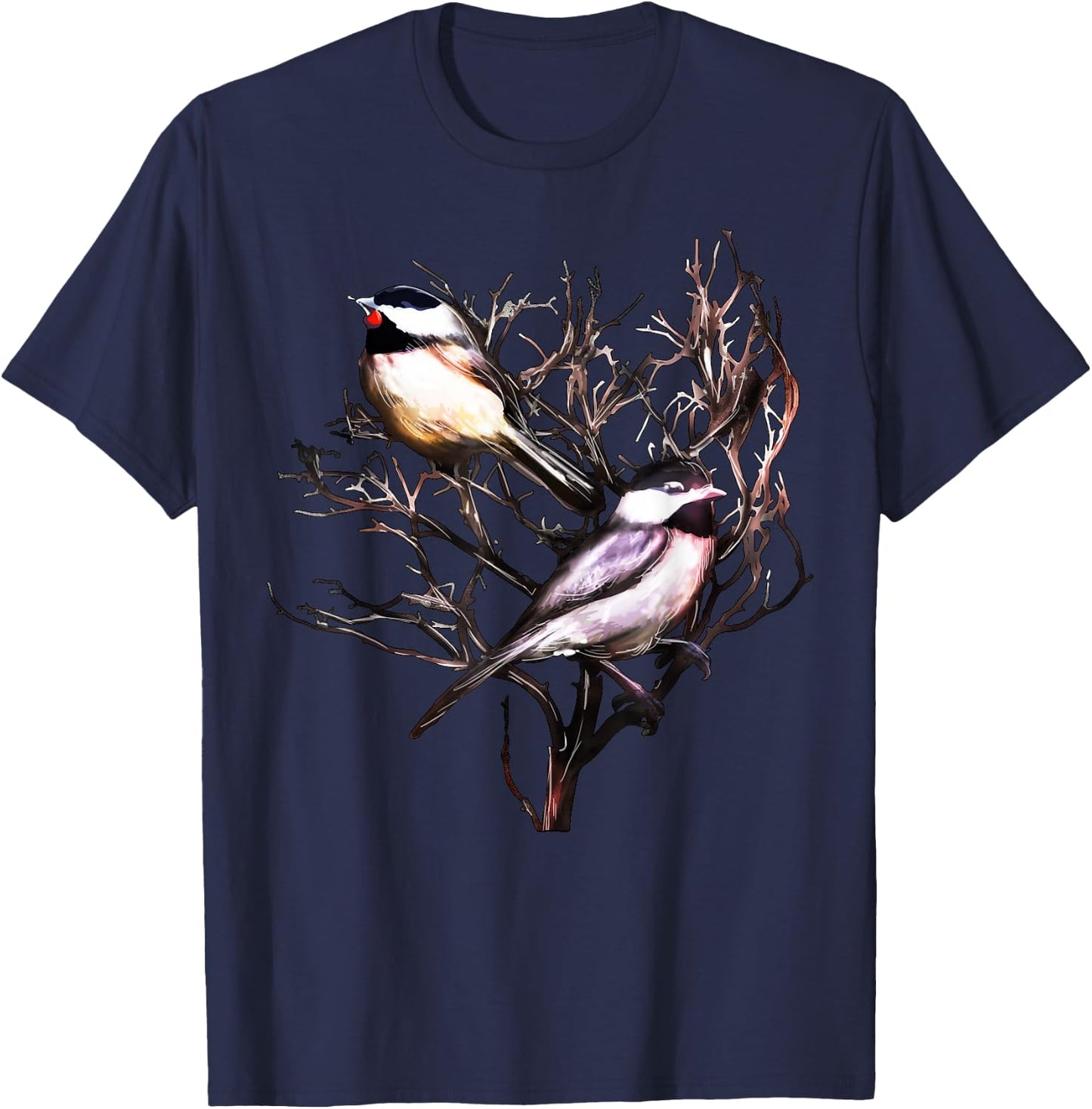 Cute Black Capped Chickadees in Branches T-Shirt - T-Shirt | Navy