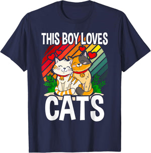 This Boy Loves Cats Boys Cat T-Shirt - T-Shirt | Navy
