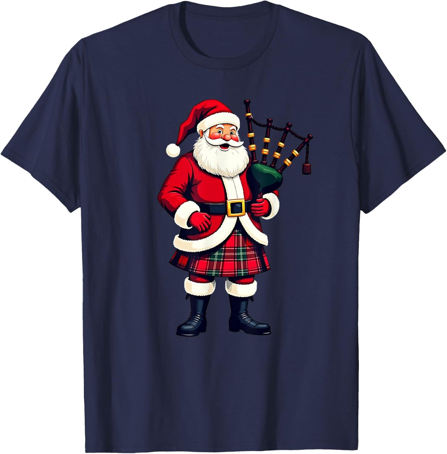 Scottish Santa Playing Bagpipe Christmas , Black, S T-Shirt - T-Shirt | Navy