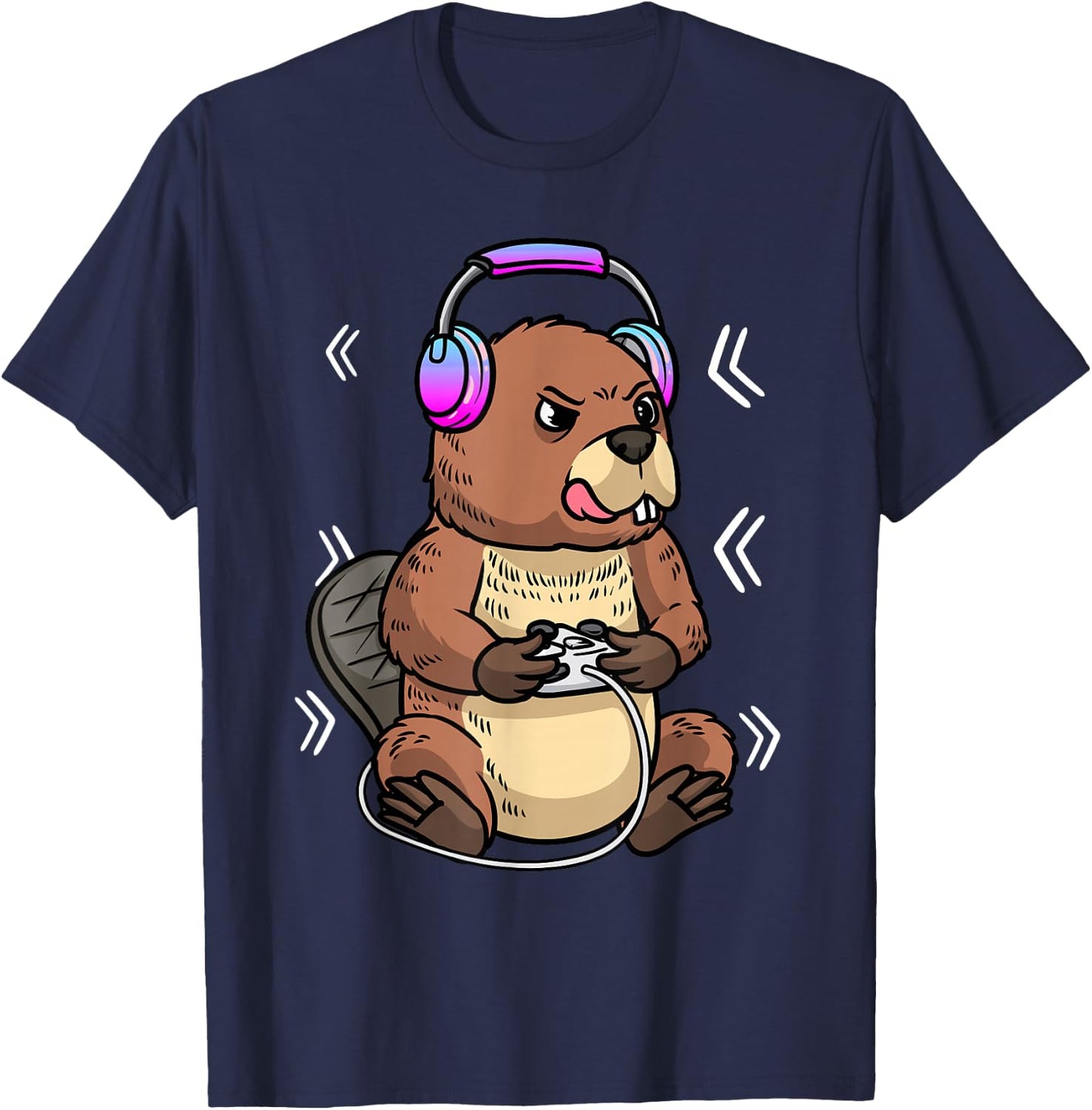 Beaver Playing Video Game Rodent Gaming Gamer Kids Boys T-Shirt - T-Shirt | Navy