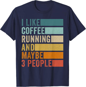 I Like Coffee Running & Maybe 3 People Vintage Retro T-Shirt - T-Shirt | Navy