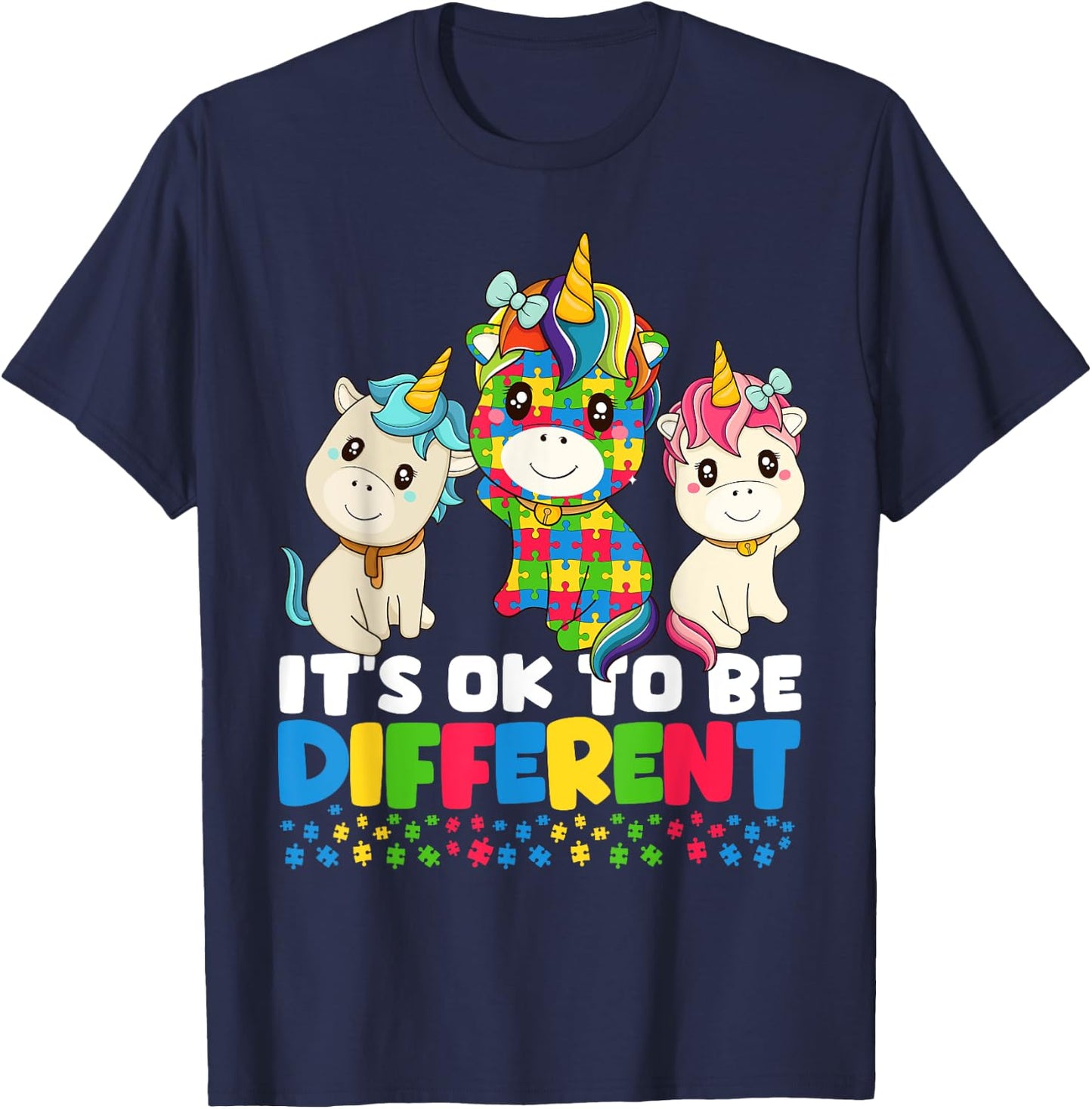 Unicorn Autism Awareness Shirt, It’s Ok To Be Different Kids T-Shirt - T-Shirt | Navy