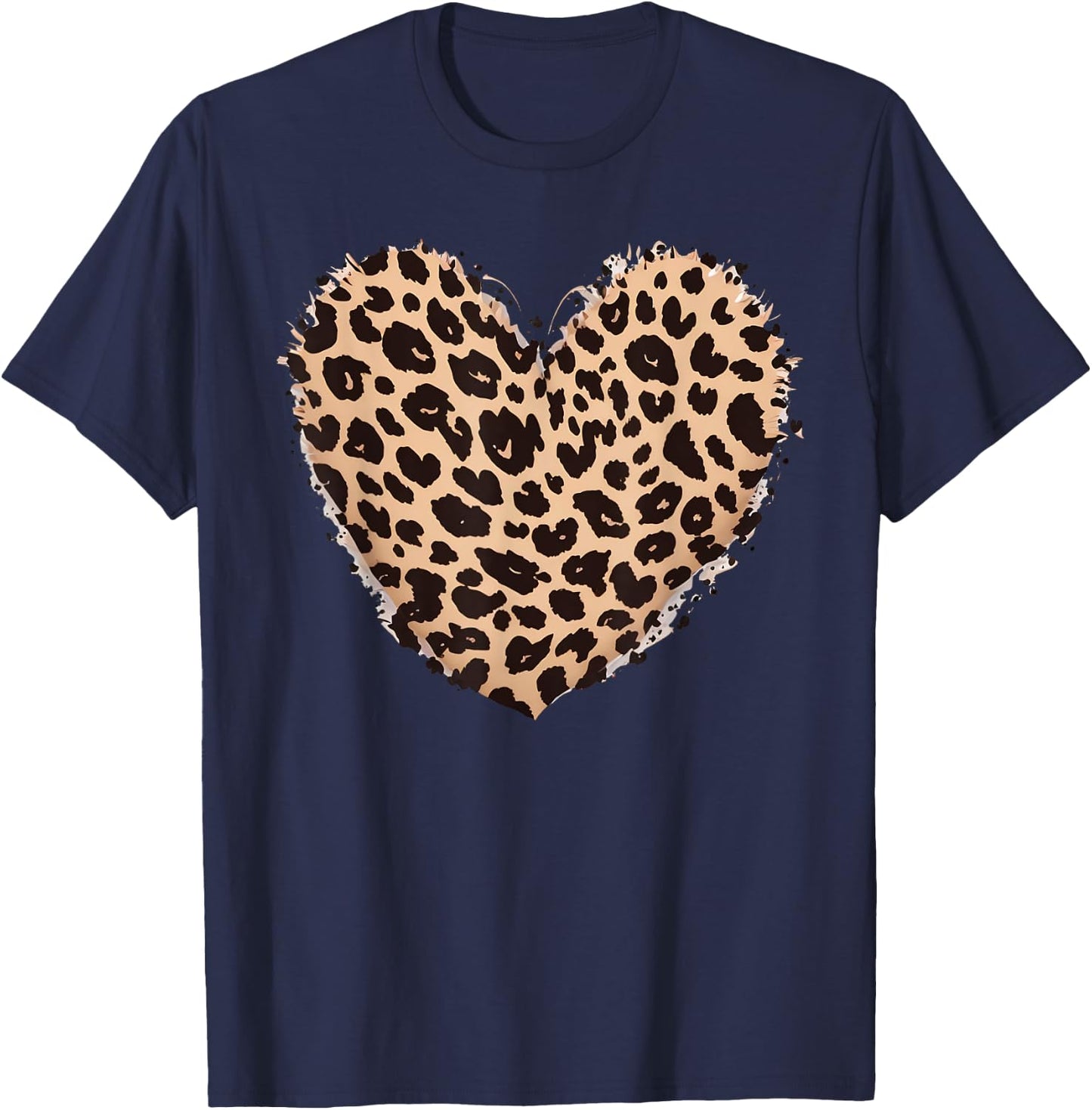 Cheetah Leopard Heart Girls Animal Print , black T-Shirt - T-Shirt | Navy