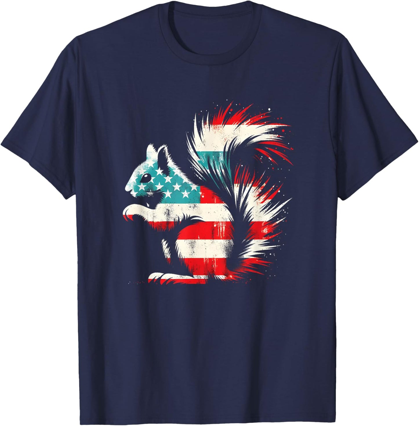 Squirrel American Flag - Patriotic USA Squirrel Rodent Lover T-Shirt - T-Shirt | Navy