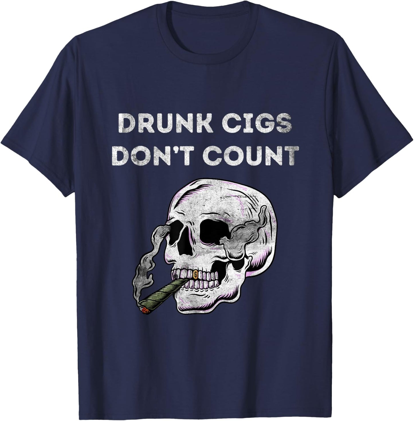 Halloween Skeleton Drunk Cigs Don't Count Vintage Funny Cool T-Shirt - T-Shirt | Navy