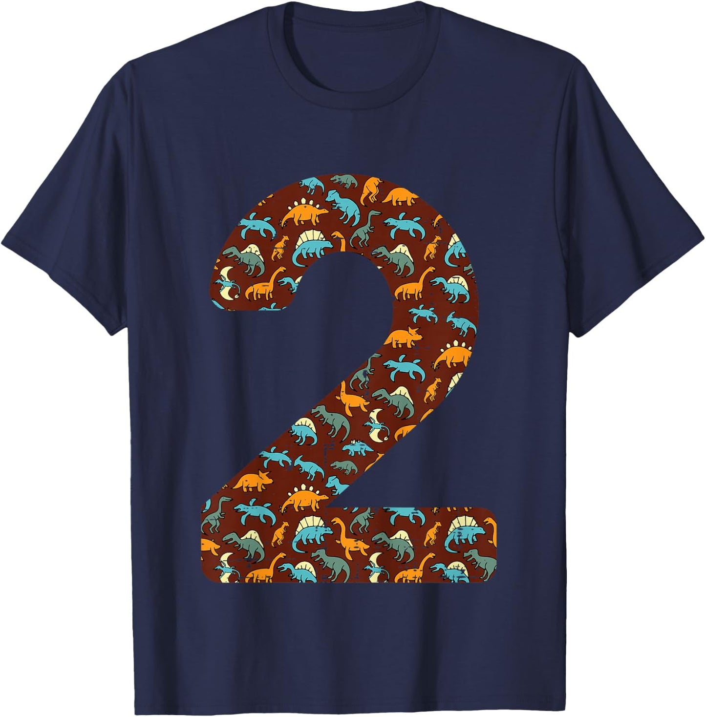 Kids 2nd Birthday 2 Dinosaurs Trex Two Year Bday Toddler Boys Kid T-Shirt - T-Shirt | Navy