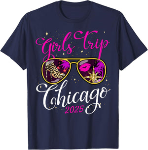Girls Trip Chicago 2025 Vacation Weekend Birthday Squad T-Shirt - T-Shirt | Navy