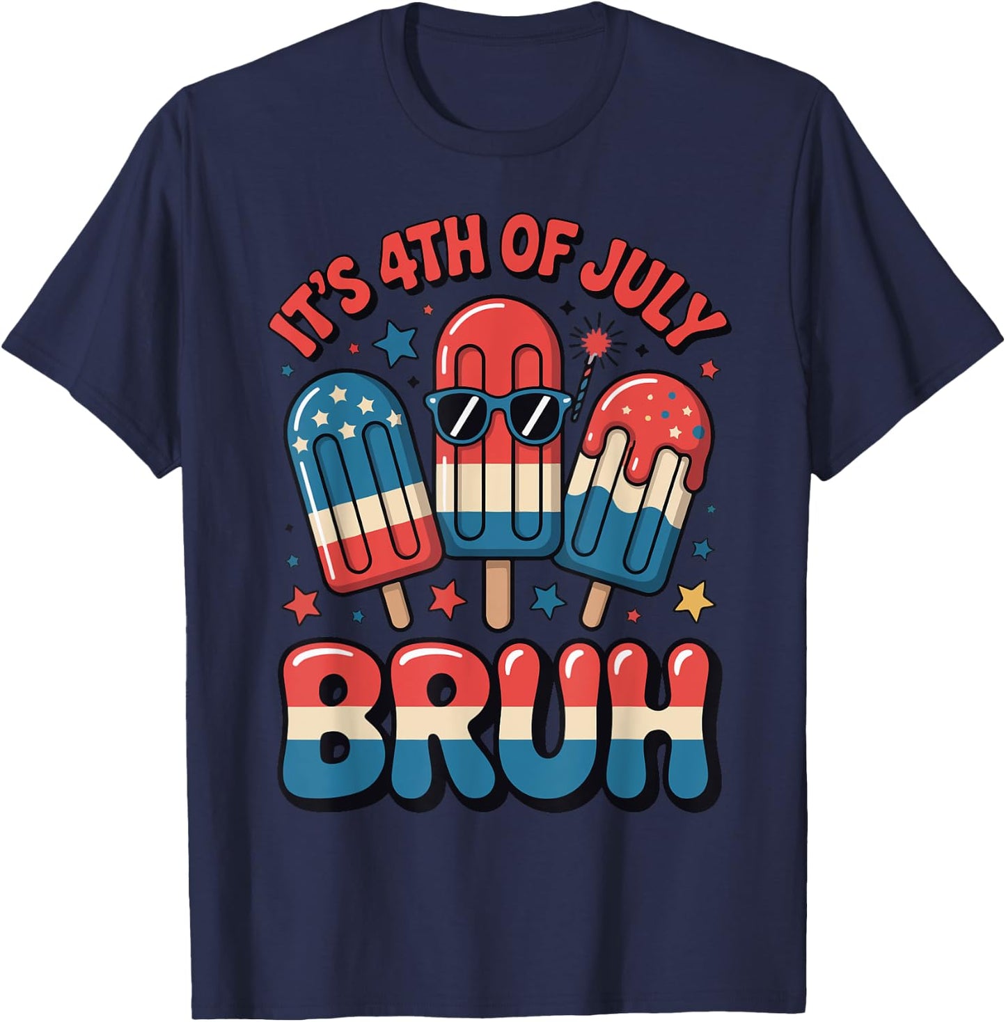 Bruh 4th of July Funny Toddler Teen Boy USA Flag Popsicle T-Shirt - T-Shirt | Navy