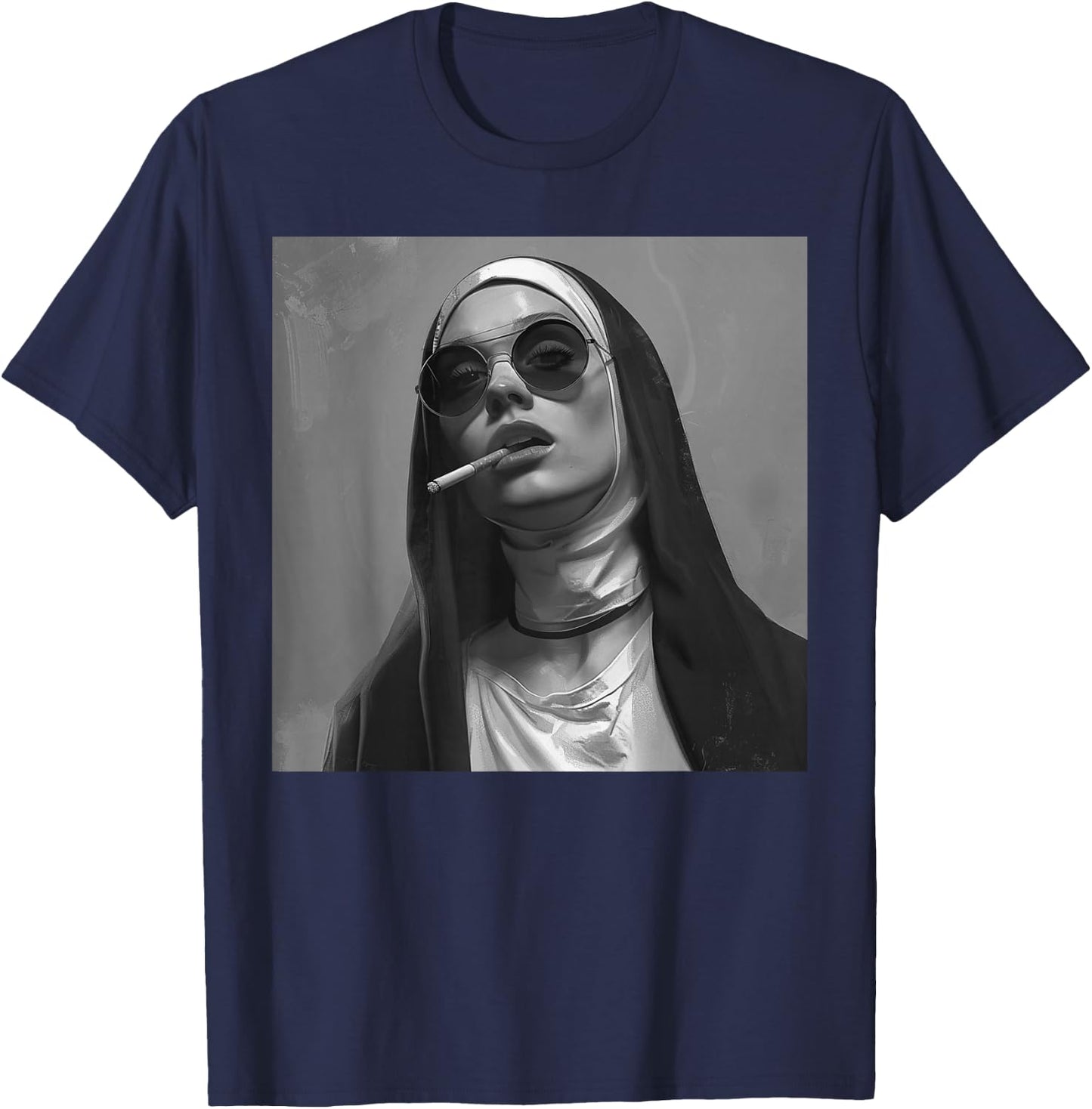 Hot nun smokes cigarette, Rebellious nun T-Shirt - T-Shirt | Navy