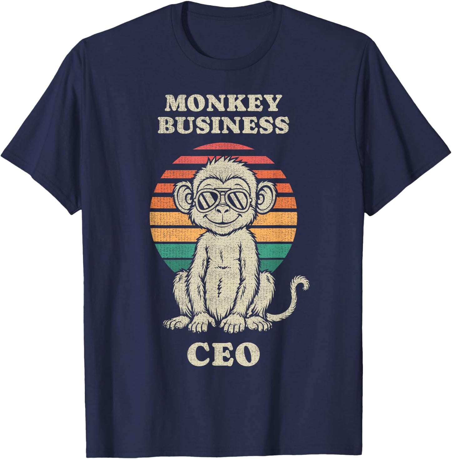 Funny Monkey Business CEO Animal Lover Retro 70s T-Shirt - T-Shirt | Navy