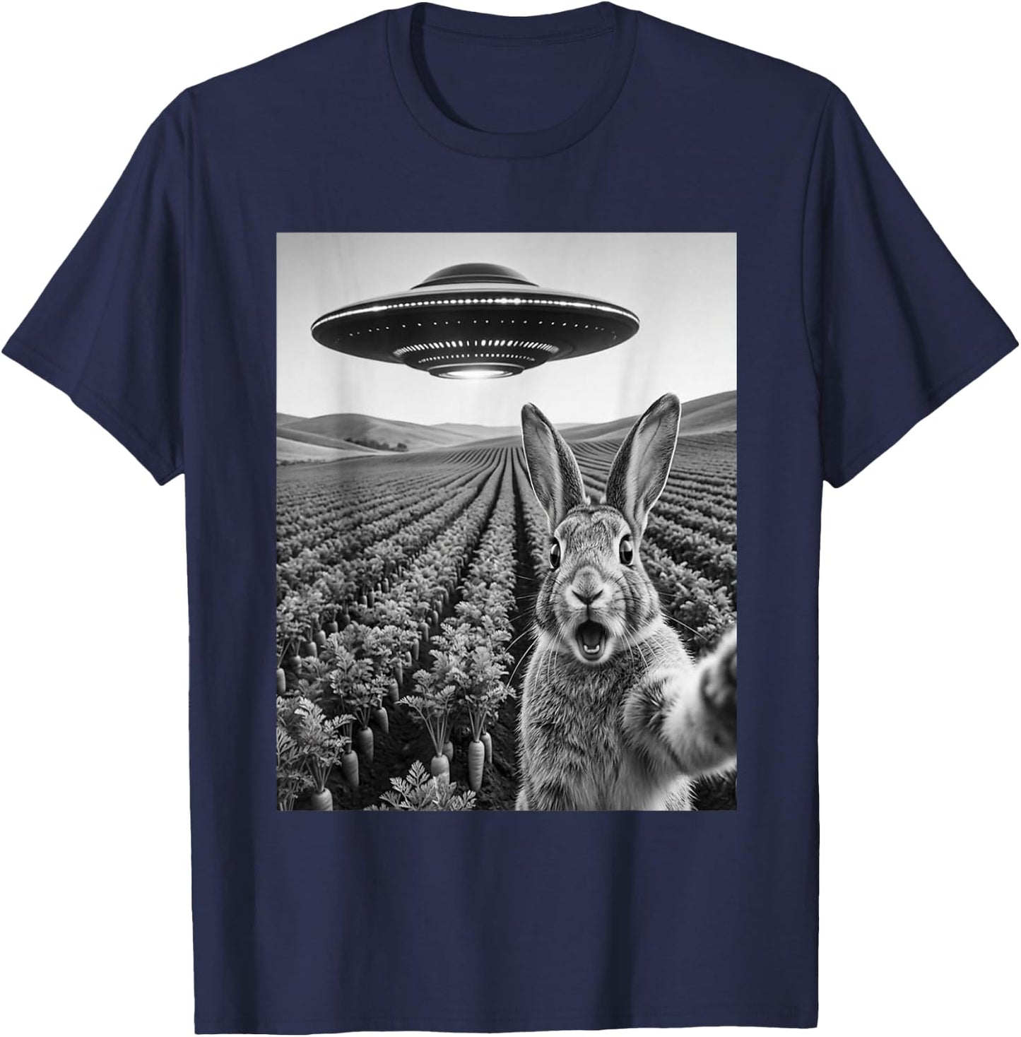 Rabbit Selfie with Alien UFO Funny Rabbit Lover Men Women T-Shirt - T-Shirt | Navy