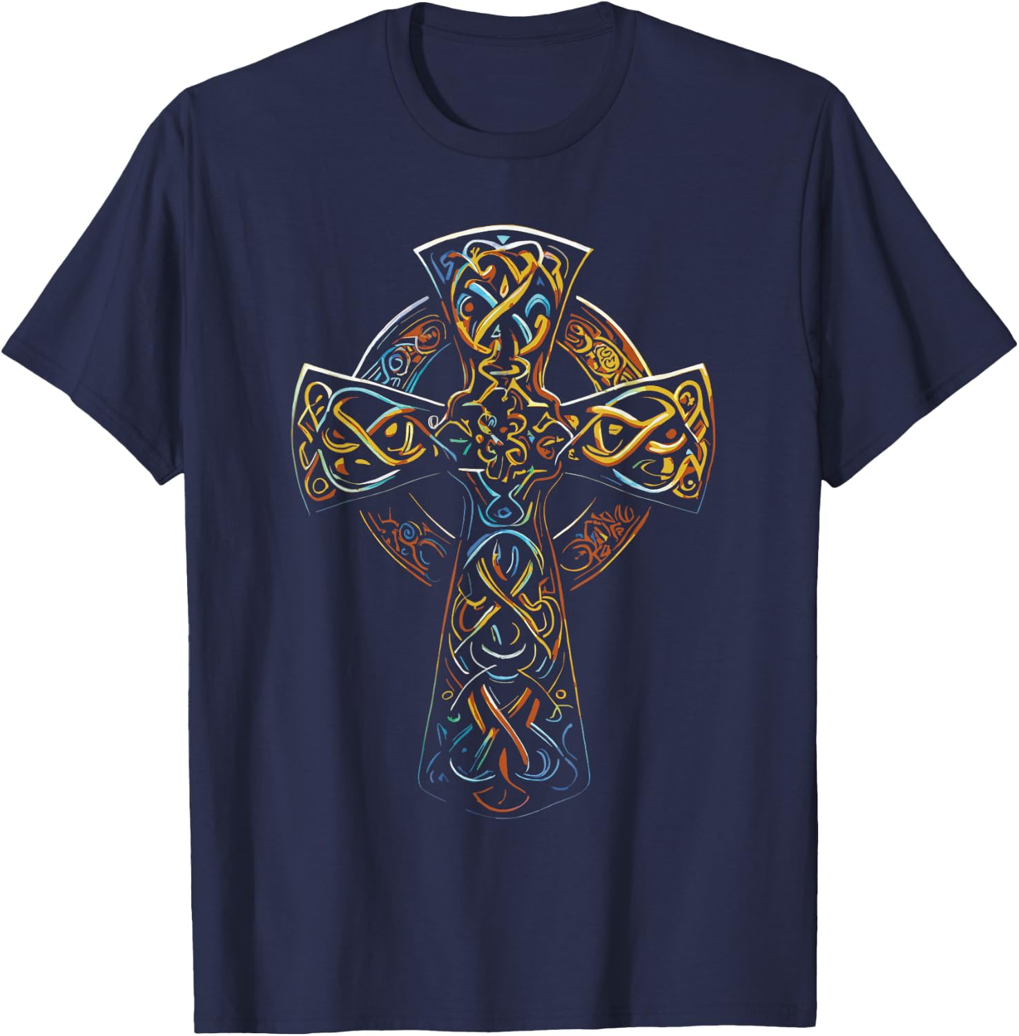 Celtic Cross , Black, S T-Shirt - T-Shirt | Navy