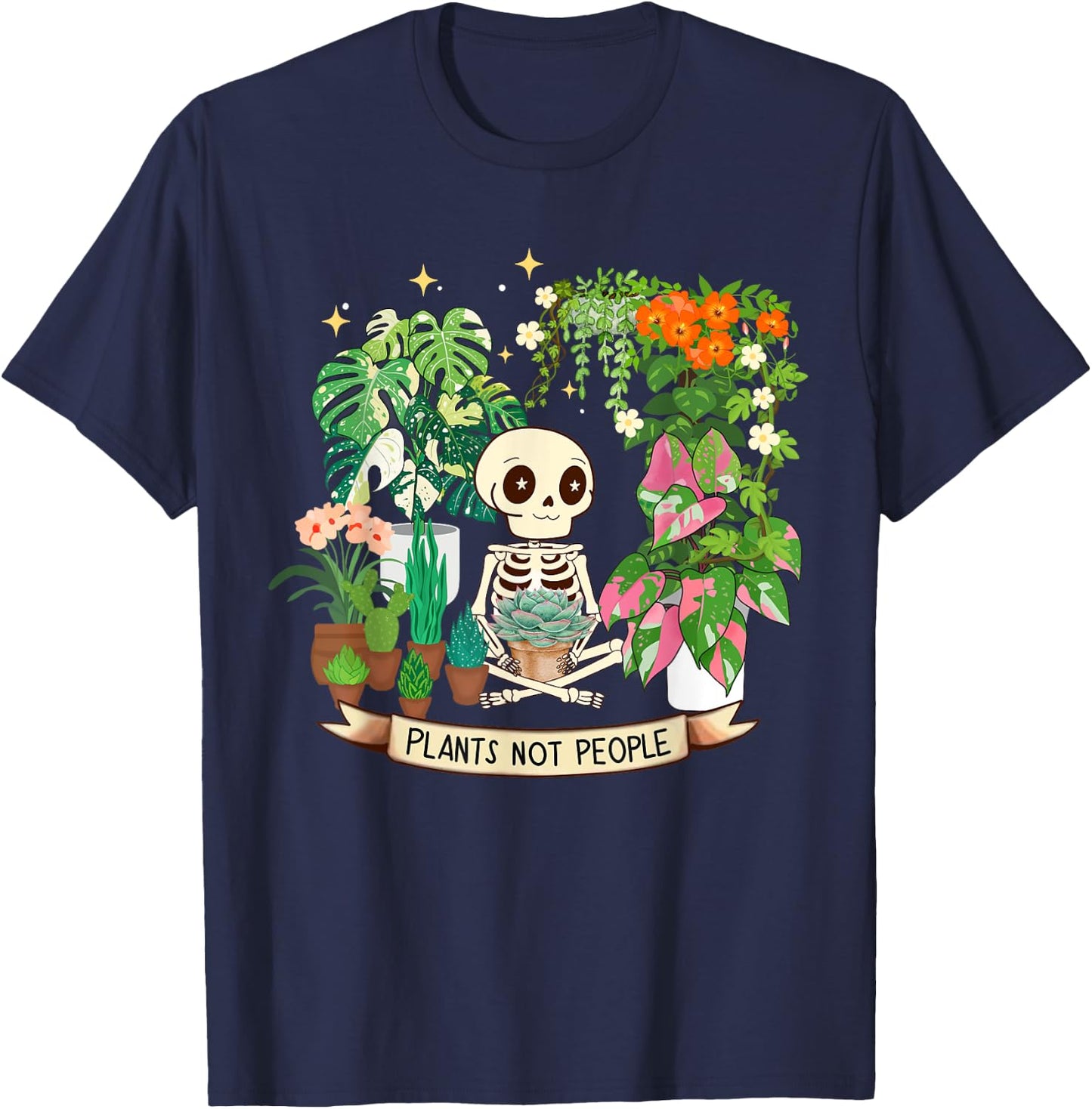 Plant Lover Skeleton Plants Not People T-Shirt - T-Shirt | Navy