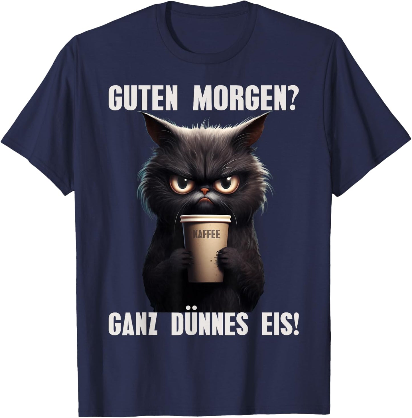 Guten Morgen Very Thin Ice Black Cat Morning Grump T-Shirt - T-Shirt | Navy