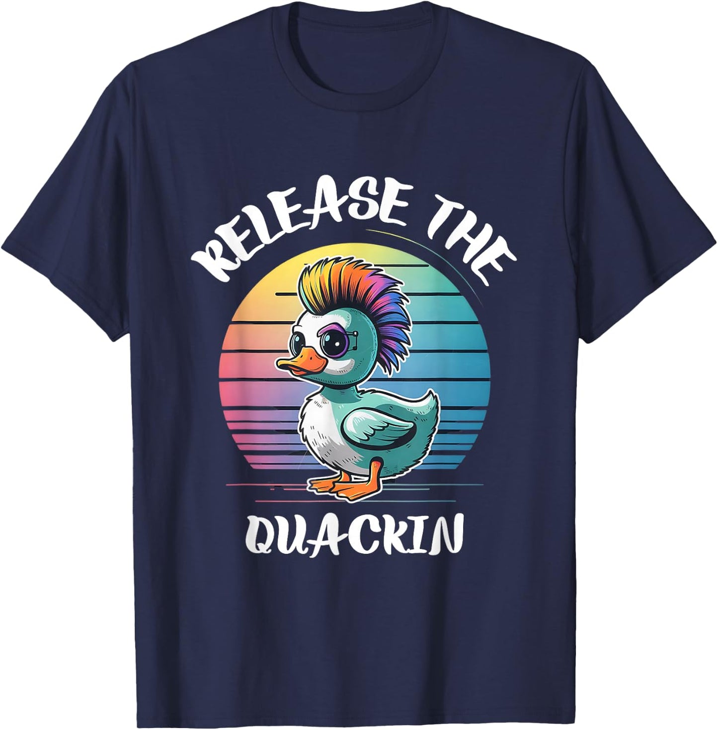 Funny Duck Shirts Release The Quackin -Adults Black Cotton 60% Polyester 40% Modern Lightweight Short-sleeve T-Shirt - T-Shirt | Navy