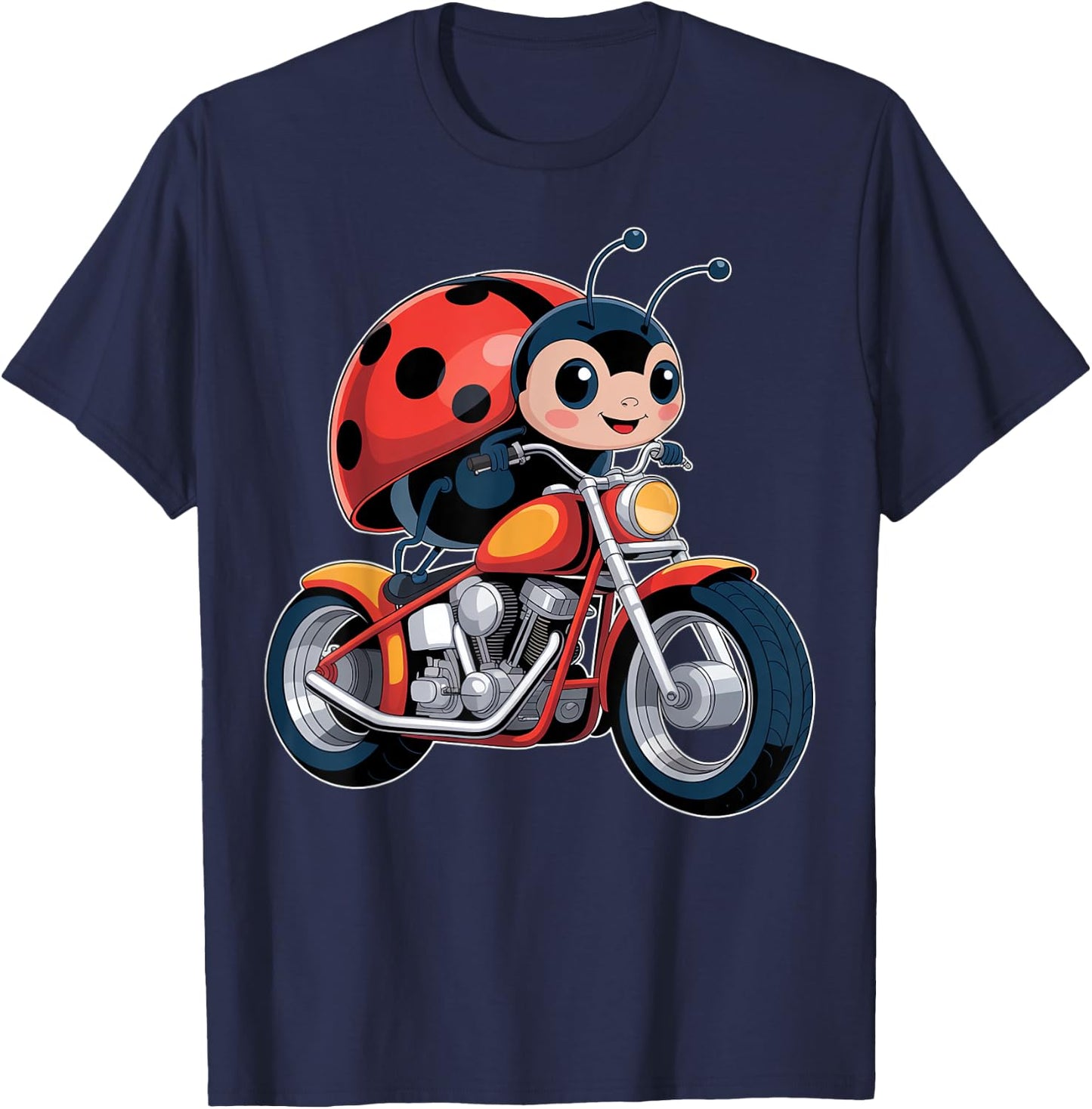 Cute Ladybug on a Motorcycle T-Shirt - T-Shirt | Navy
