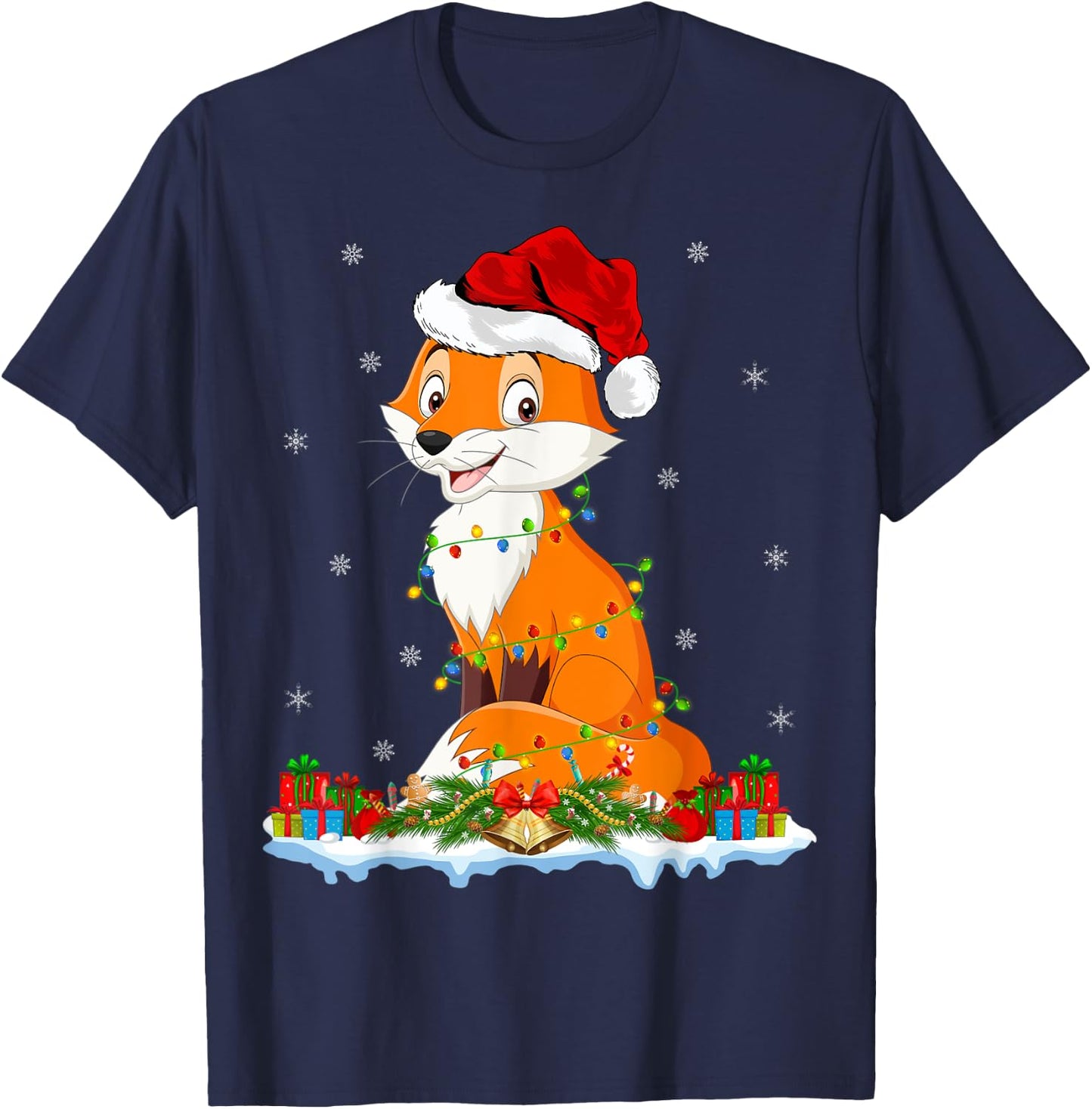 Fox Xmas Lighting Santa Fox Christmas T-Shirt - T-Shirt | Navy