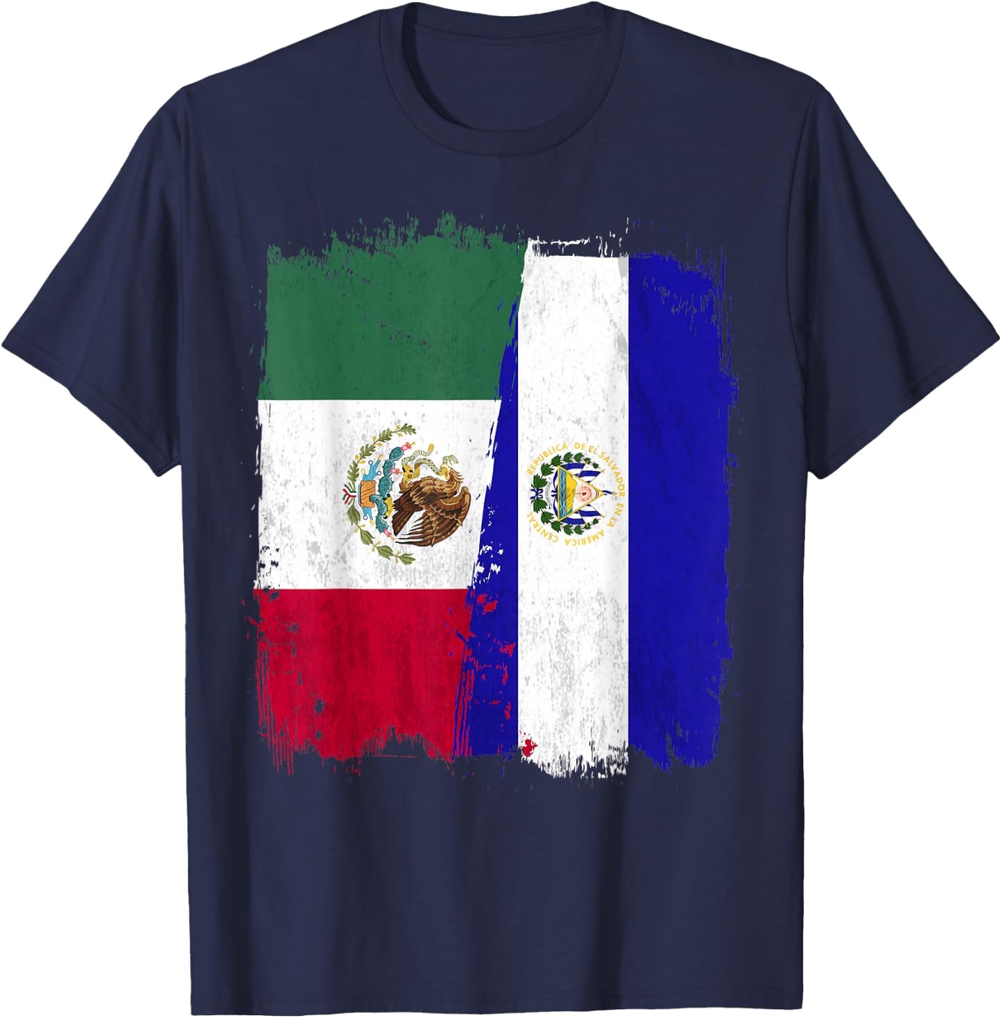 Mexican El Salvador Flag Half Mexican El Salvadoria Flag T-Shirt - T-Shirt | Navy