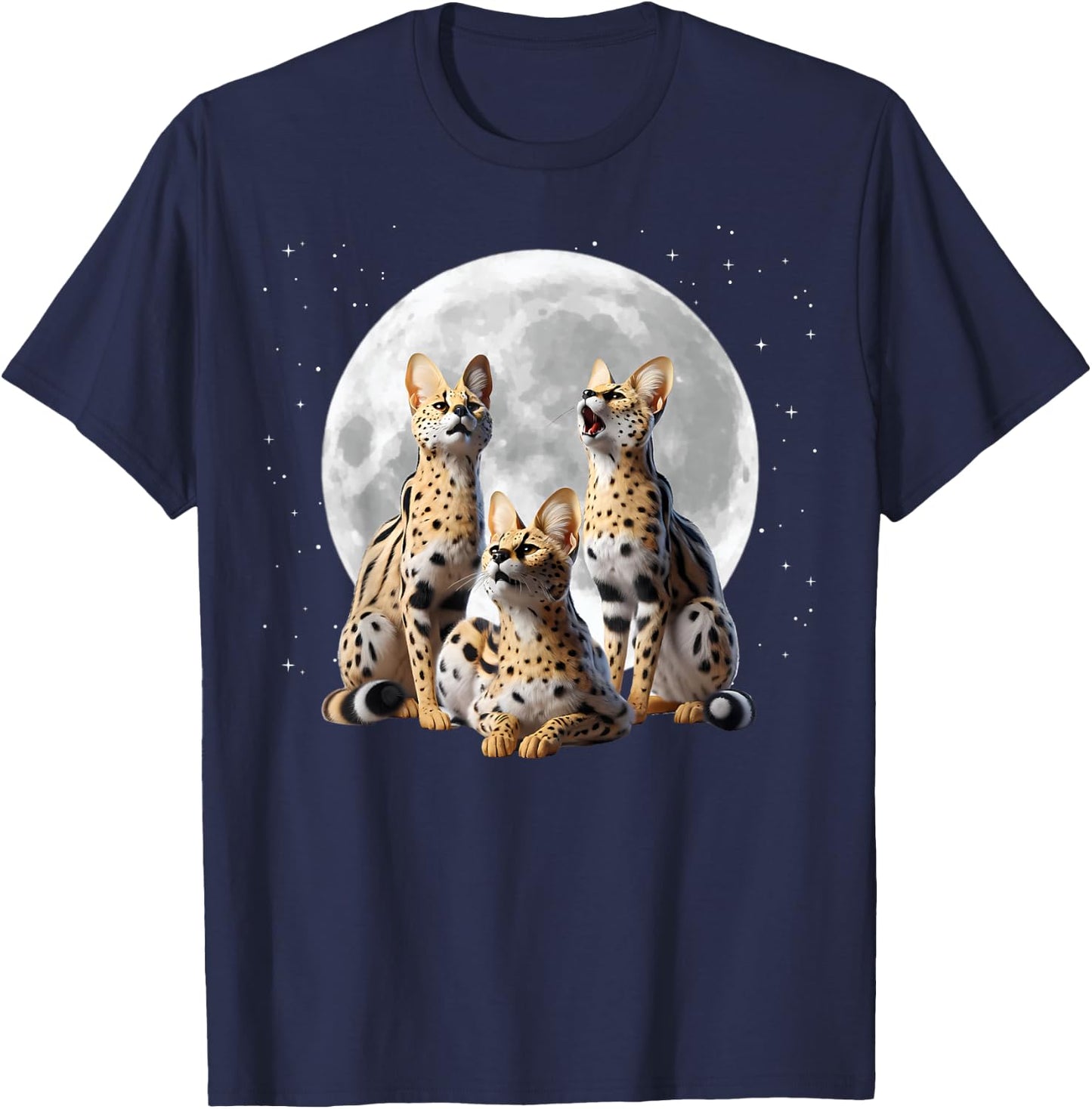Serval Cats Howling At The Moon, Funny Serval T-Shirt - T-Shirt | Navy