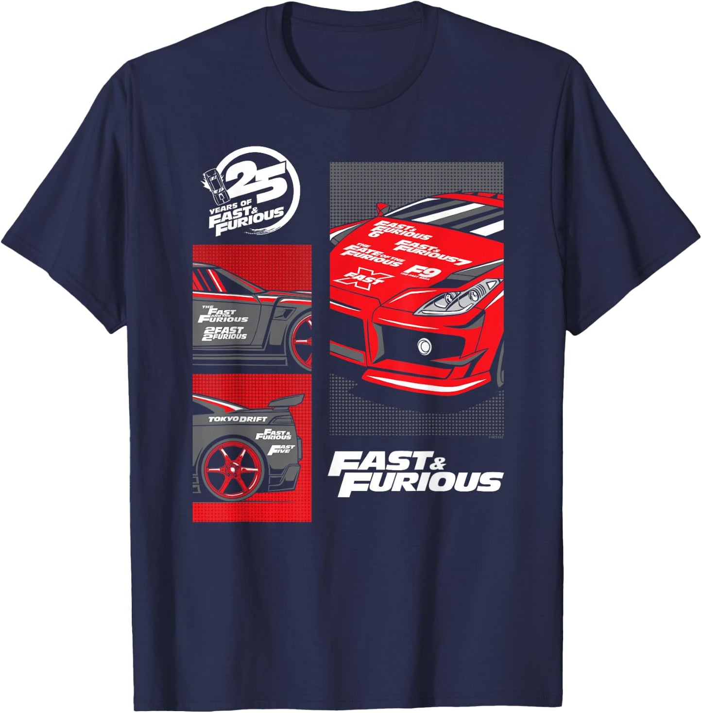Fast & Furious 25th Anniversary Car Montage T-Shirt - T-Shirt | Navy