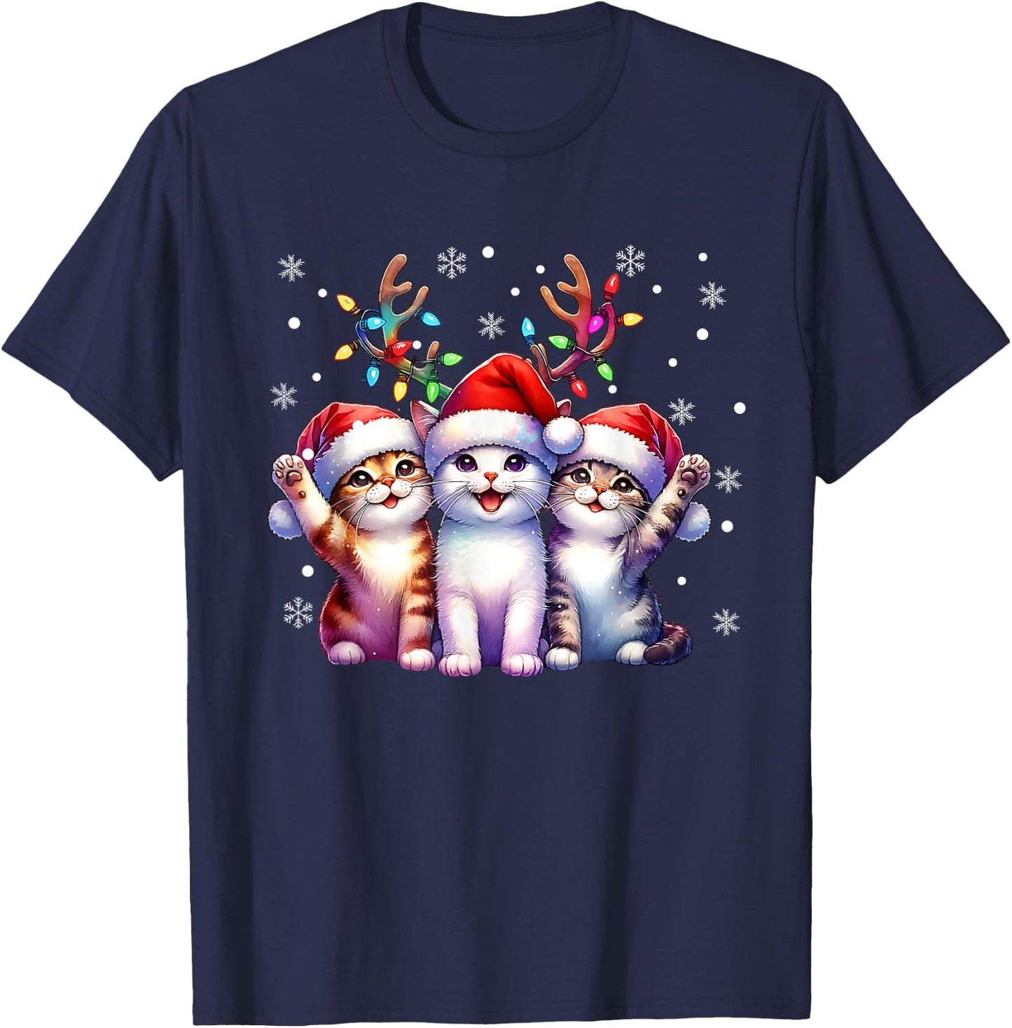 Christmas Cat Santa Reindeer Cat Lover Christmas Cats T-Shirt - T-Shirt | Navy