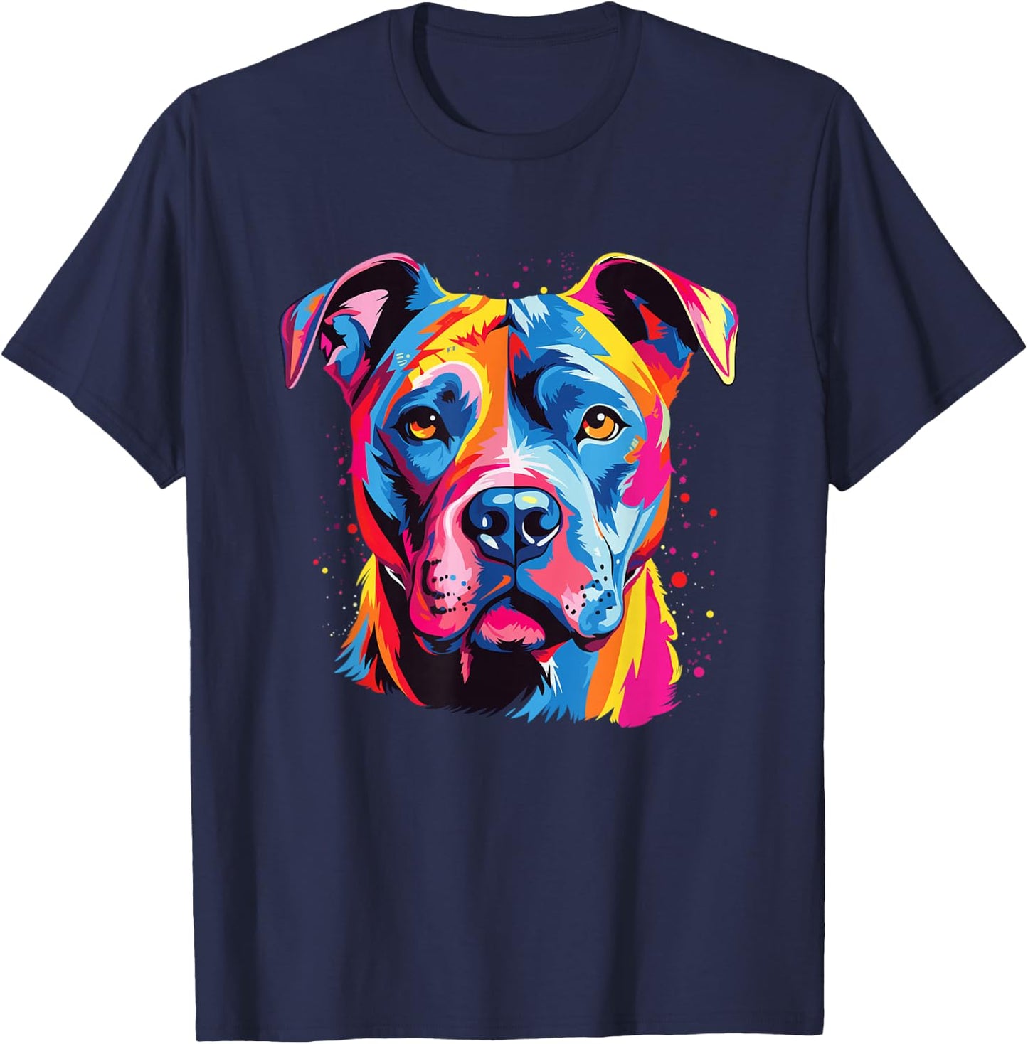 Watercolor Colorful American Pit Bull Terrier Dog T-Shirt - T-Shirt | Navy