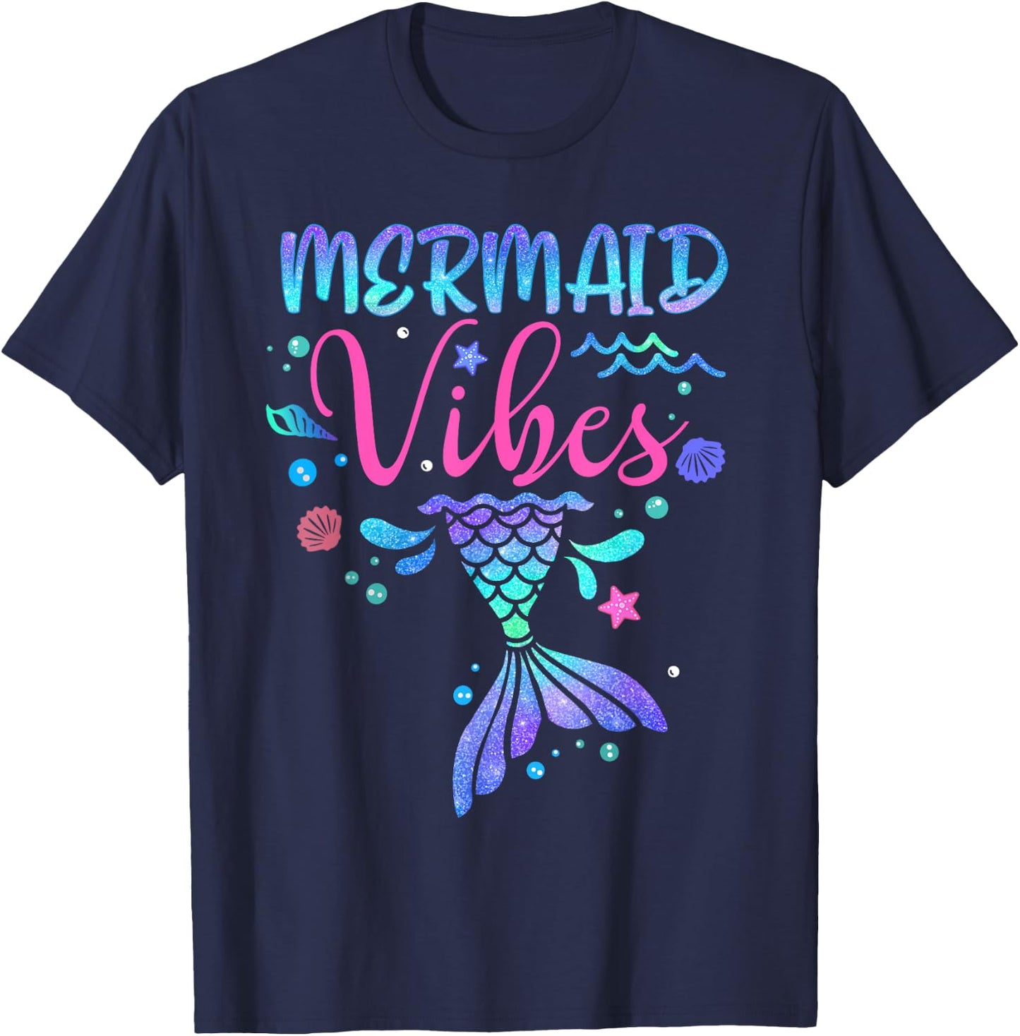 Mermaid Vibes Party Mermaid Tail Matching Family Squad T-Shirt - T-Shirt | Navy