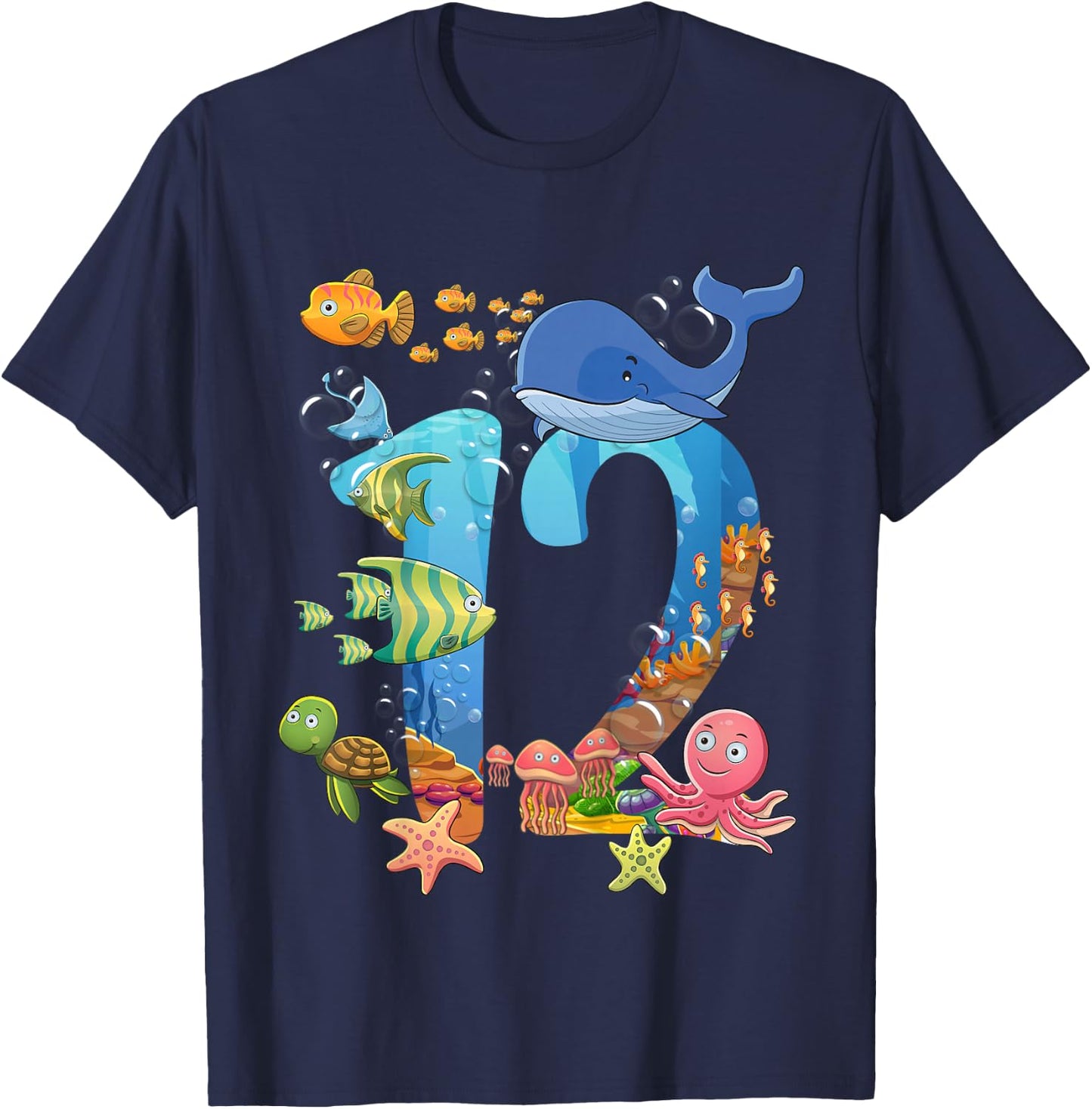 12 Years Old Sea Fish Ocean Animal 12th Birthday Boy Girl T-Shirt - T-Shirt | Navy