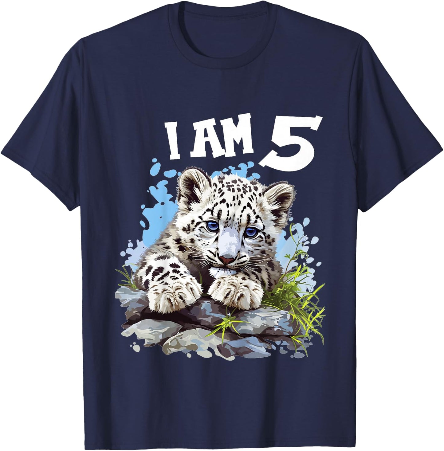 5 Years old 5 birthday Snow Leopards Boy girl Snow Leopard T-Shirt - T-Shirt | Navy