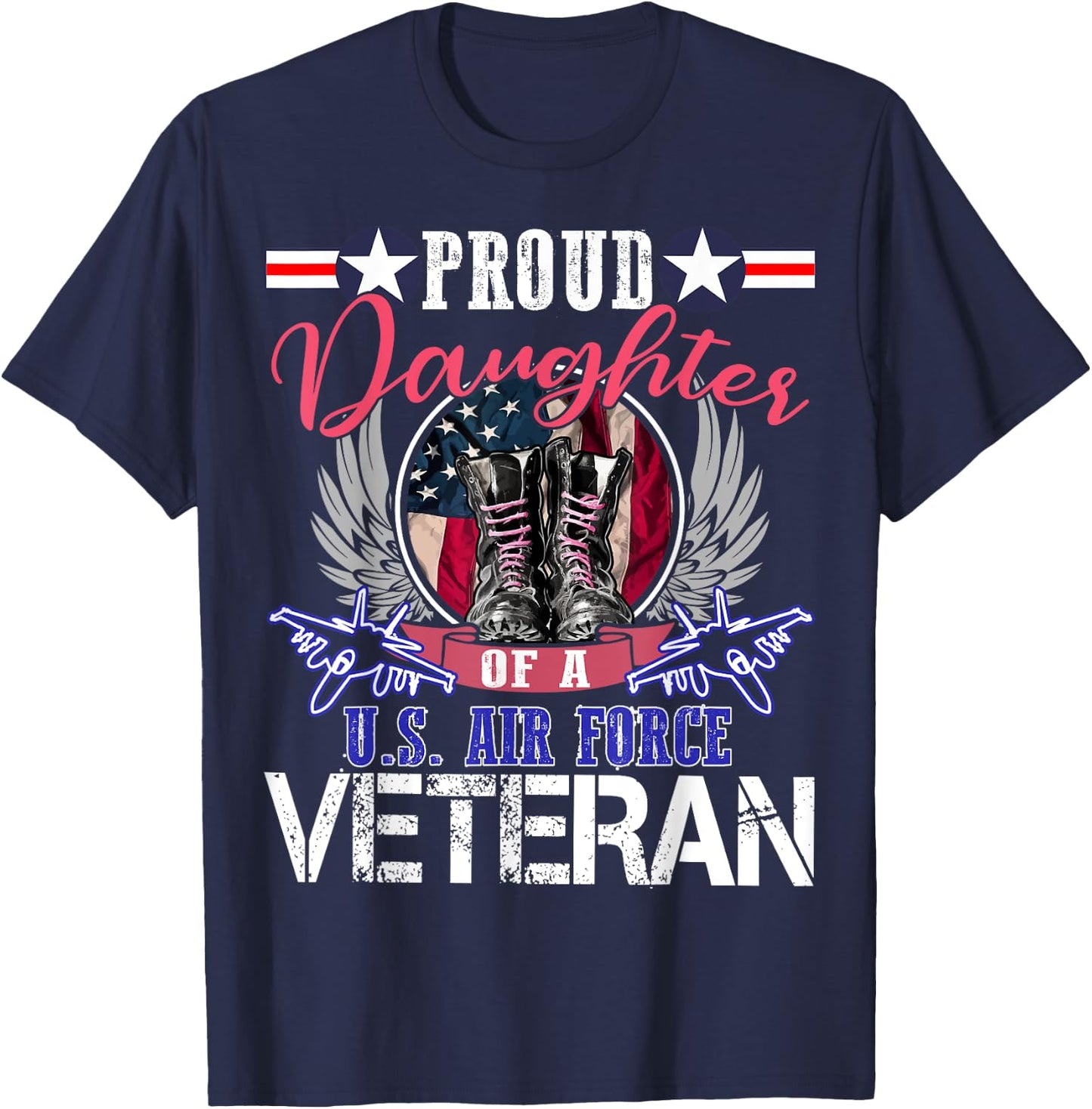 Vintage Proud Daughter Of A U.S. Air Force Veteran Gift T-Shirt - T-Shirt | Navy
