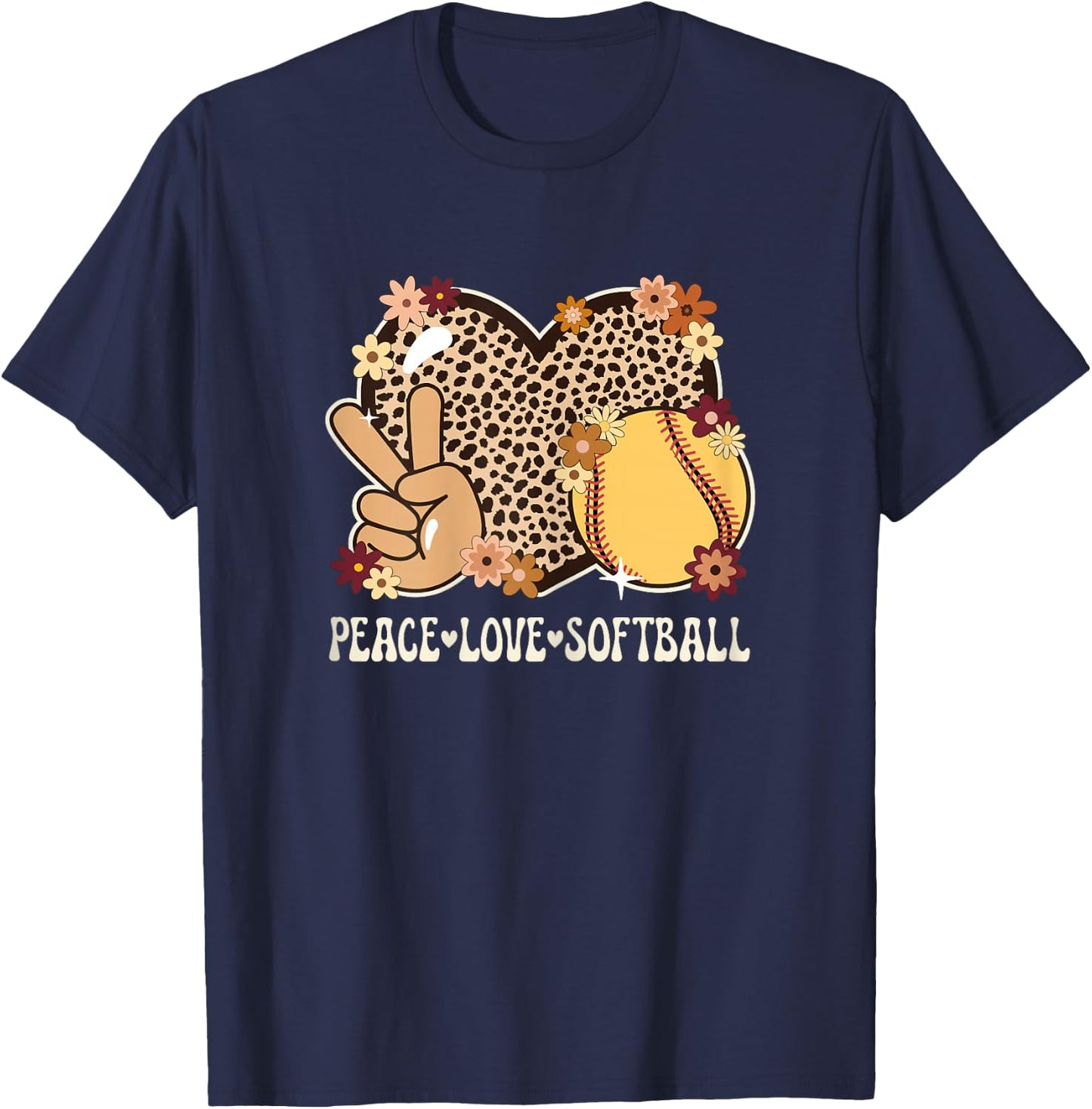Peace Love Softball Lover Outfit Cheetah Print Girl Softball T-Shirt - T-Shirt | Navy