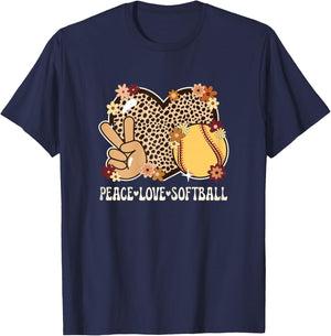Peace Love Softball Lover Outfit Cheetah Print Girl Softball T-Shirt - T-Shirt | Navy
