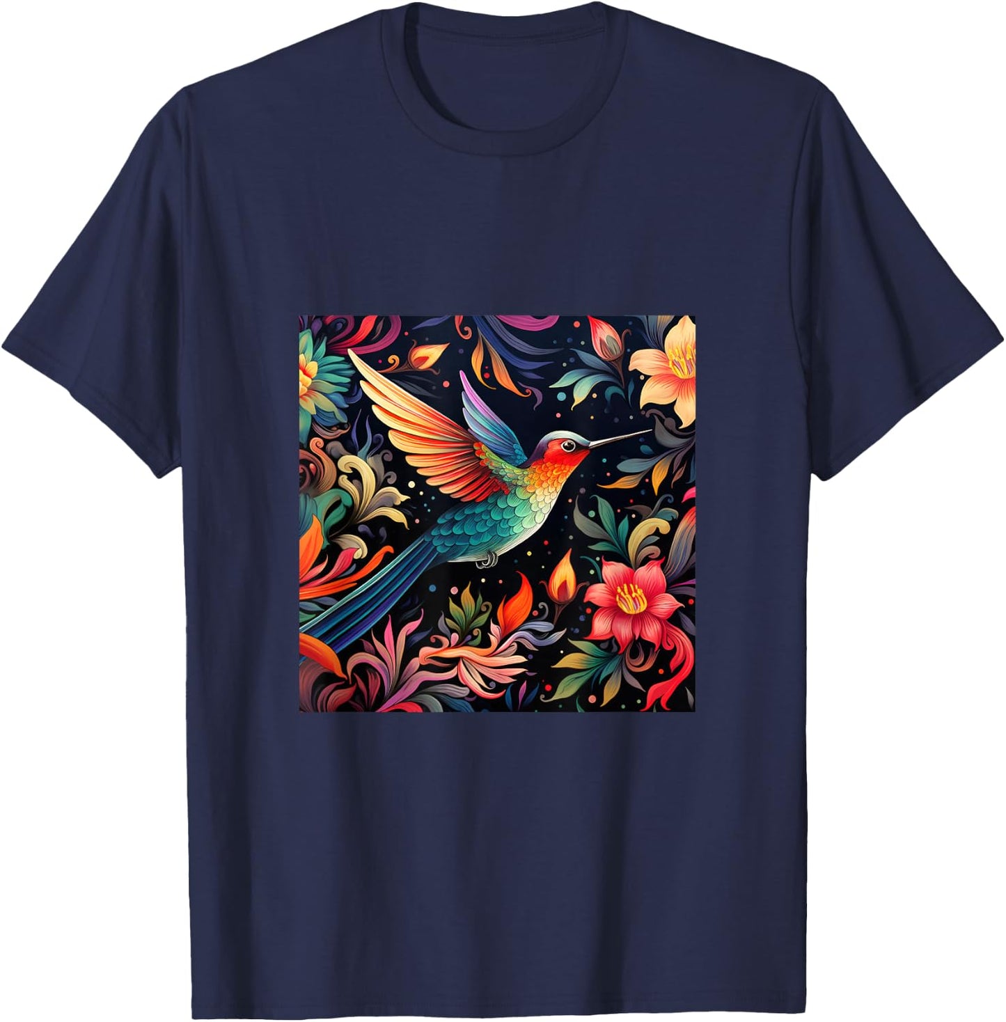 Hummingbird Pattern T-Shirt - T-Shirt | Navy