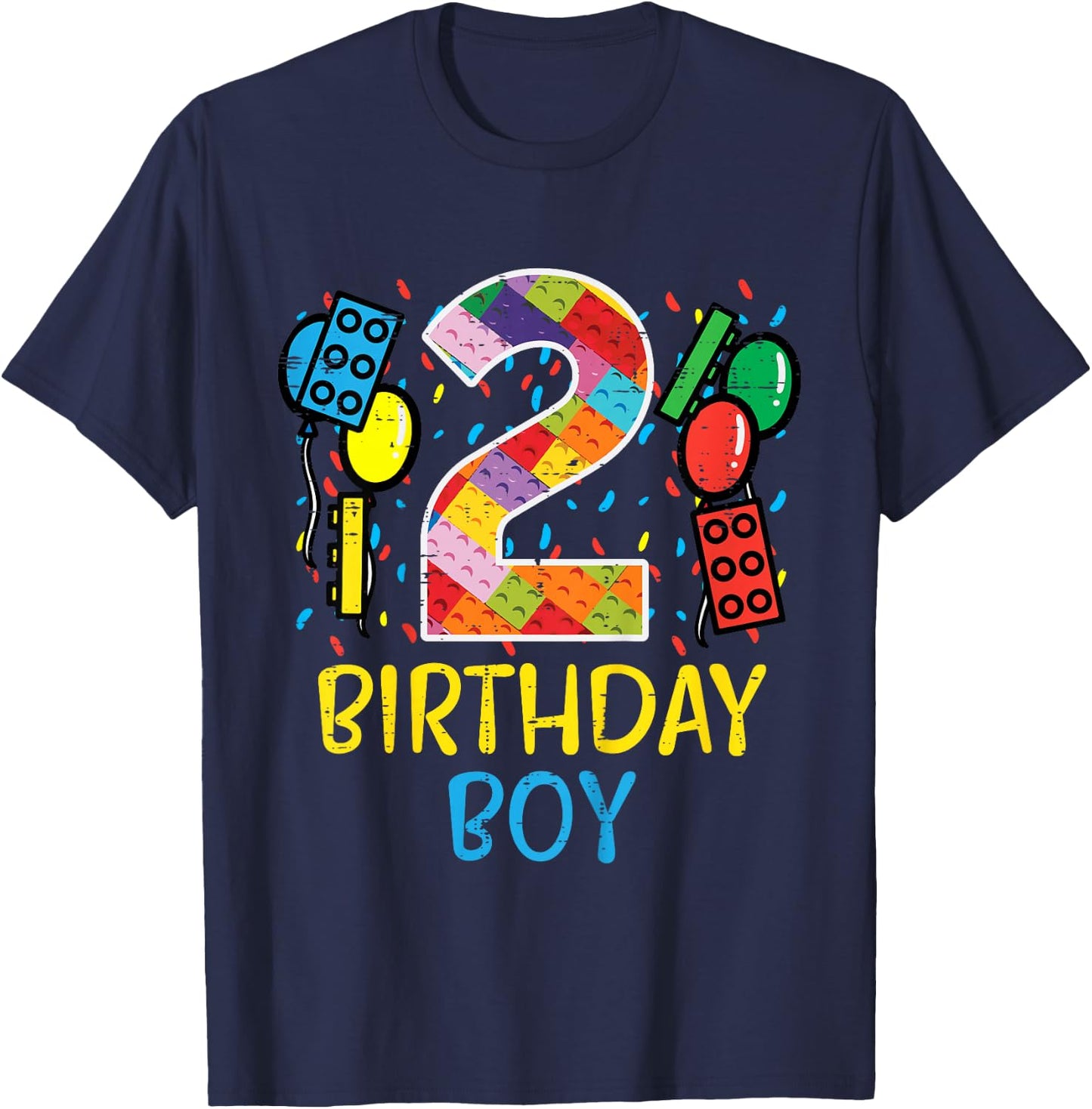 2 Birthday Boy Building Blocks 2nd Bday Boys Kids Toddler T-Shirt - T-Shirt | Navy